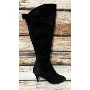 Isola Women’s Black Suede Tall Boots Over The Knee Bow Back Zip Side Heels Sz 9